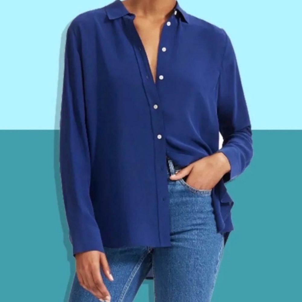 Everlane Relaxed Silk Shirt in Royal Blue size 2 Small x-small